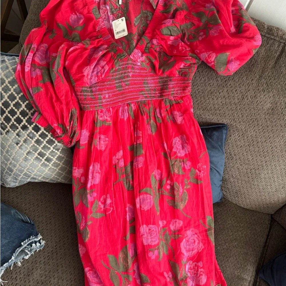 Free People Red Floral Long Sleeve Dress - Picture 4 of 4
